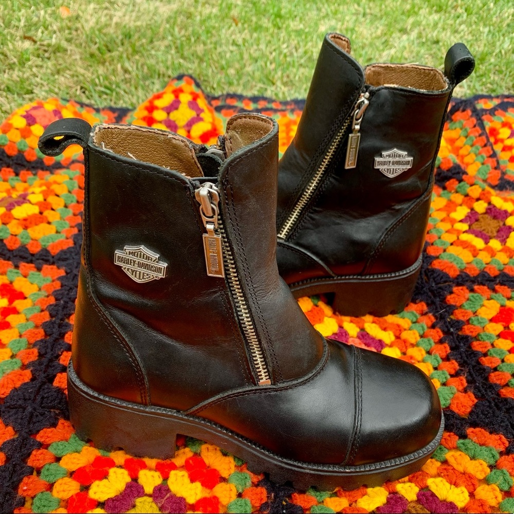 Vintage Harley Davidson Leather Moto Boots